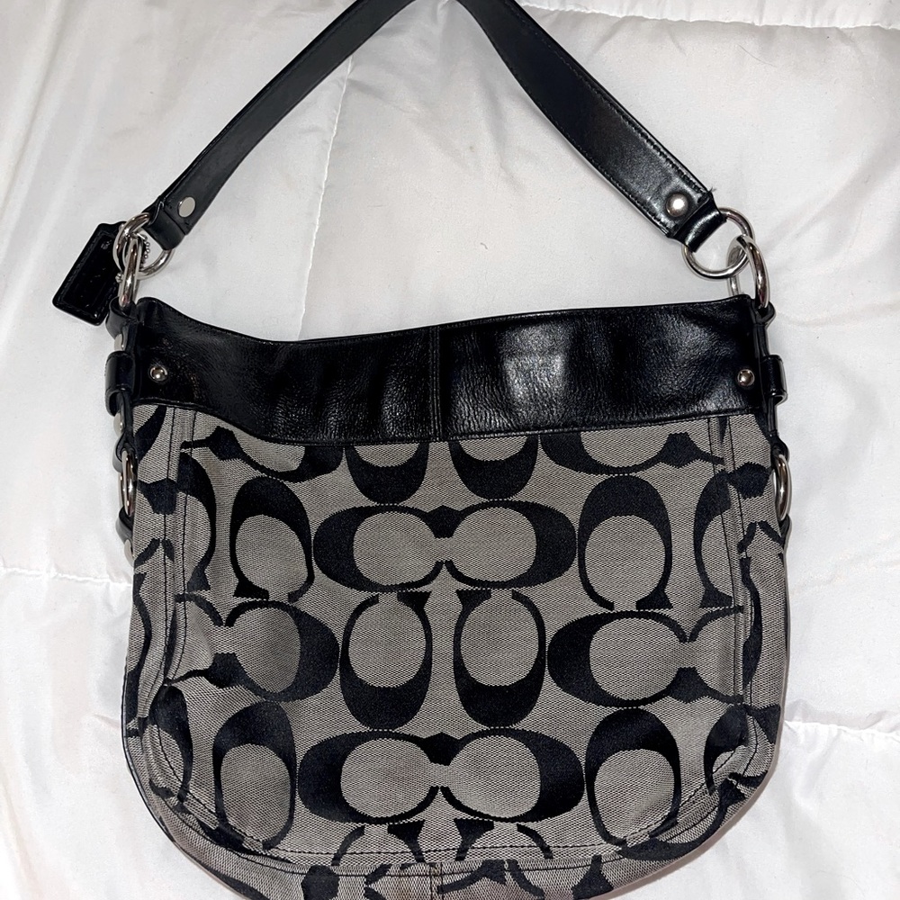 COACH signature gray/black monogram shoulder bag